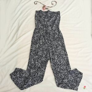 GARAGE Strapless Jumpsuit Romper, Black and White, Pockets